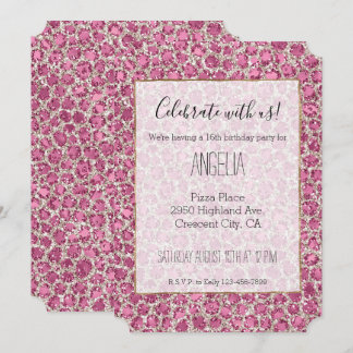 Girly Pink Glitzy Glam Glitzer Leopard Print Einladung