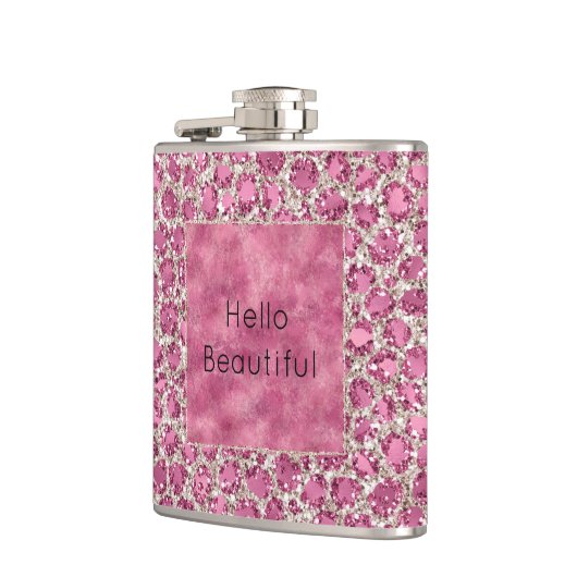 Girly Pink Glitzy Glam Glitzer Leopard Print Flachmann (Links)