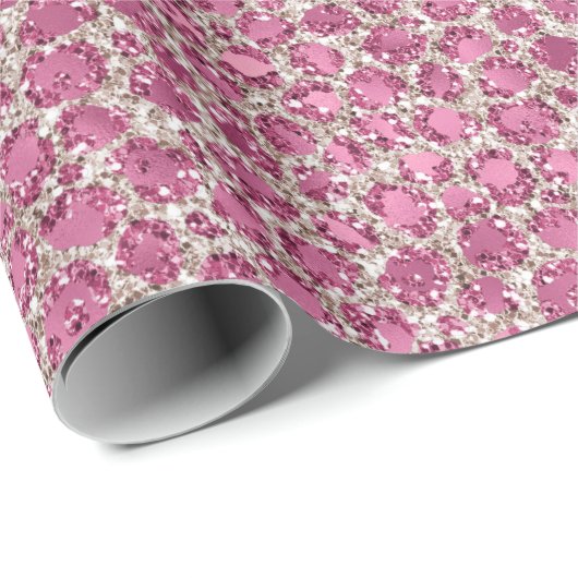 Girly Pink Glitzy Glam Glitzer Leopard Print Geschenkpapier (Rolleneckpunkt)
