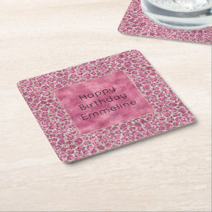 Girly Pink Glitzy Glam Glitzer Leopard Print Rechteckiger Pappuntersetzer