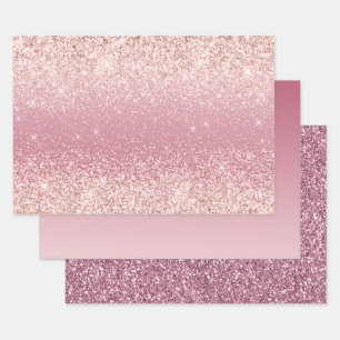 Girly Pink Glitzy Glitzer Geschenkpapier Set