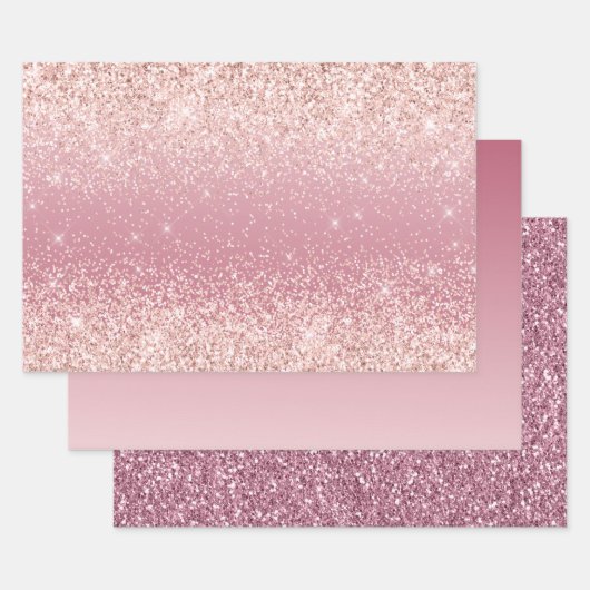 Girly Pink Glitzy Glitzer Geschenkpapier Set (Set)