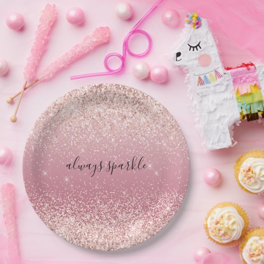 Girly Pink Glitzy Glitzer Pappteller (Party)