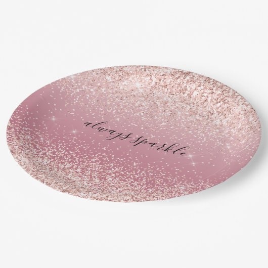 Girly Pink Glitzy Glitzer Pappteller (Schrägansicht)