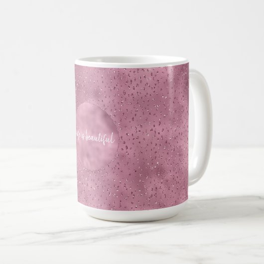 Girly Pink Glitzy Glitzer Sparkle personalisiert Kaffeetasse (VorderseiteRechts)