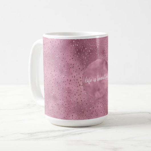 Girly Pink Glitzy Glitzer Sparkle personalisiert Kaffeetasse (Vorderseite Links)