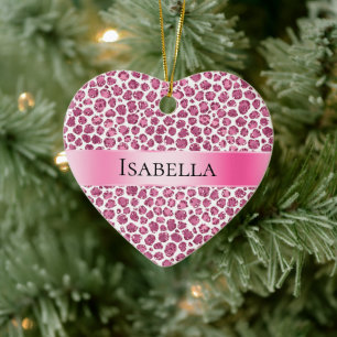 Girly Pink Glitzy Leopard Personalisiert Name Keramik Ornament