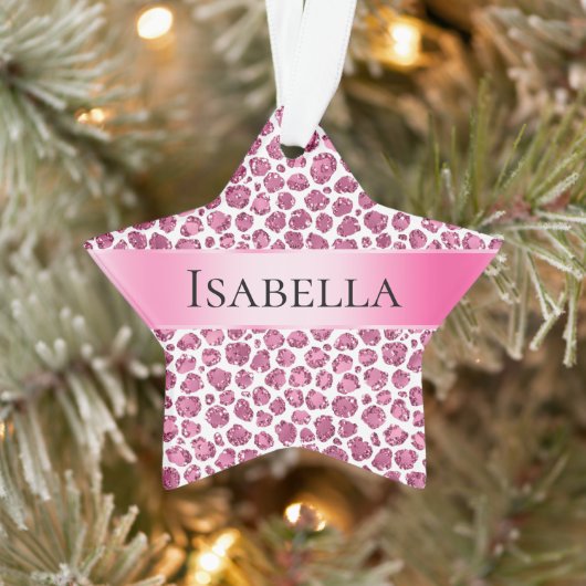 Girly Pink Glitzy Leopard Personalisiert Name Ornament (Baum)