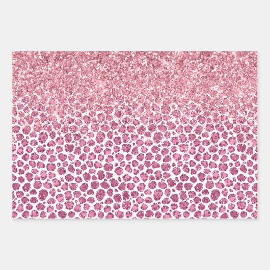 Girly Pink Glitzy Leopard Print Geschenkpapier Set (Vorderseite 3)