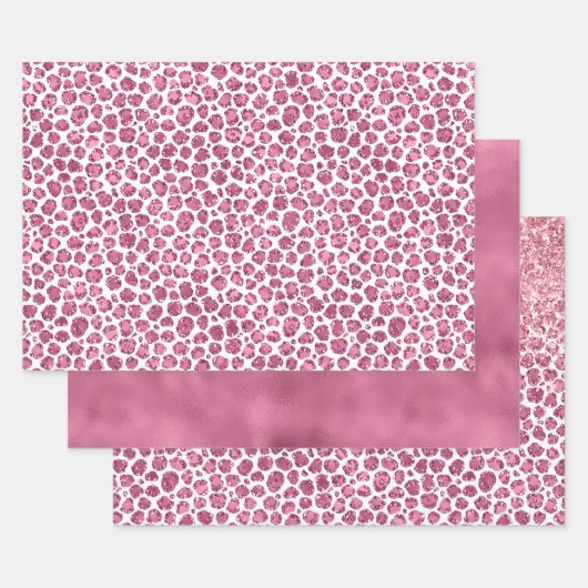 Girly Pink Glitzy Leopard Print Geschenkpapier Set (Set)