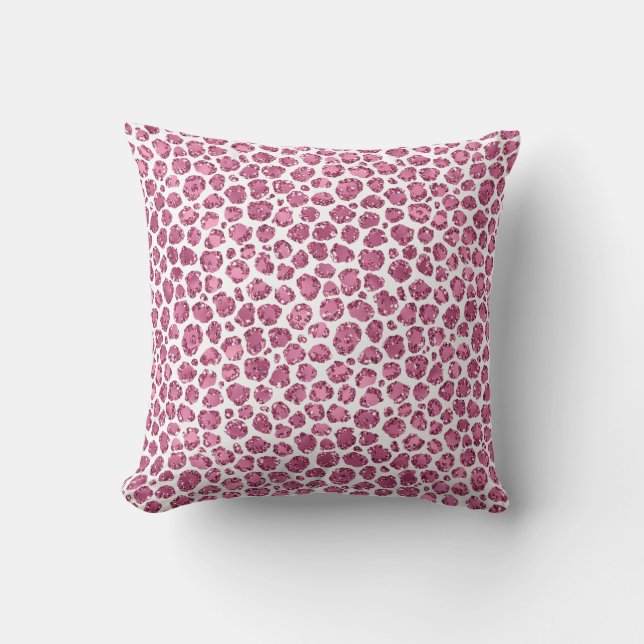 Girly Pink Glitzy Leopard Print Kissen (Vorderseite)