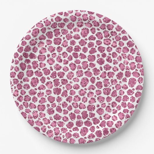Girly Pink Glitzy Leopard Print Pappteller (Vorderseite)