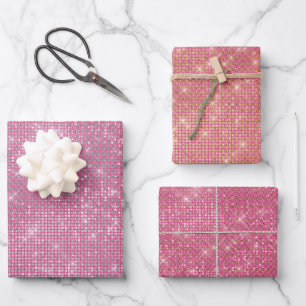 Girly Pink Glitzy Sparkle Geschenkpapier Set