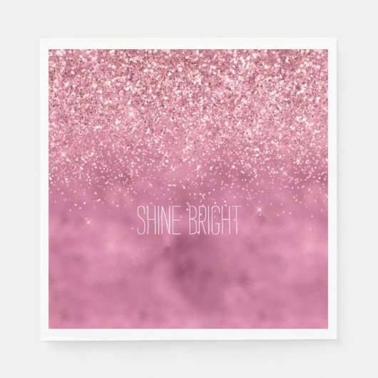 Girly Pink Glitzy Sparkle Glitzer personalisiert Serviette (Vorderseite)