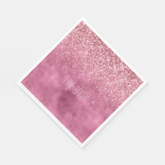 Girly Pink Glitzy Sparkle Glitzer personalisiert Serviette (Ecke)