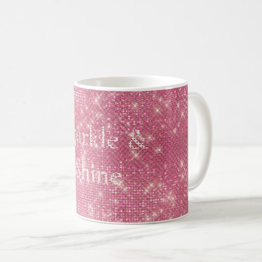 Girly Pink Glitzy Sparkle Kaffeetasse (VorderseiteRechts)