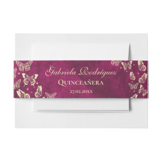 Girly Pink Gold Butterfly 15 Jahre alt Quinceañera Einladungsbanderole