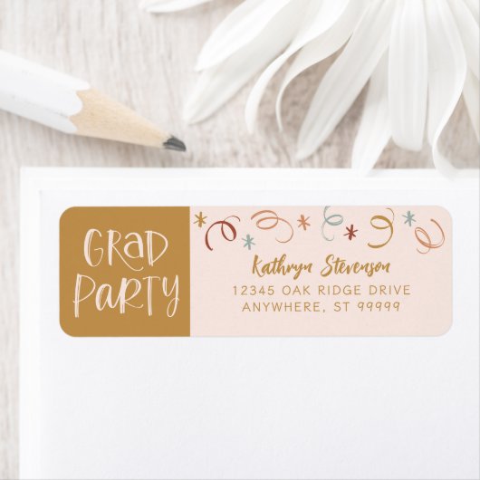 Girly Pink Gold Confetti Grad Party Return Address (Insitu)