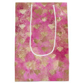 Girly Pink Gold Diamonds Mittlere Geschenktüte (Rückseite)