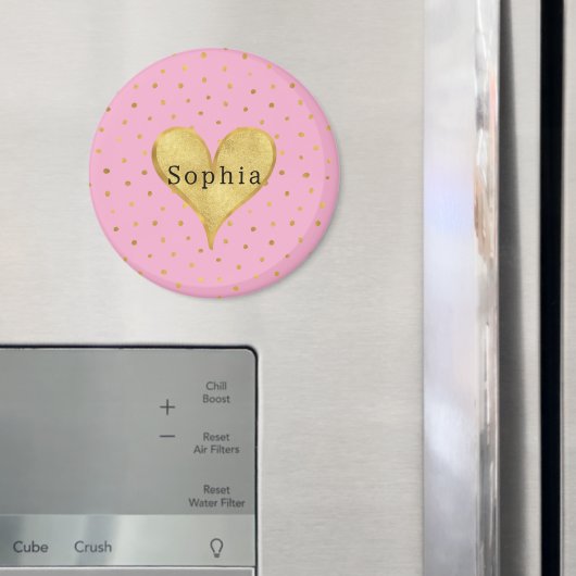 Girly Pink Gold Dots Heart Magnet (In Situ (Kühlschrank))