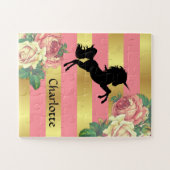 Girly Pink & Gold Floral Unicoron mit Name Puzzle (Horizontal)