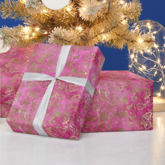 Girly Pink Gold Glam Floral Geschenkpapier (Feiertage)