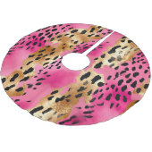 Girly Pink Gold Glam Leopard Weihnachten Polyester Weihnachtsbaumdecke (Schrägansicht)