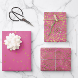Girly Pink Gold Glam Stars Geschenkpapier Set