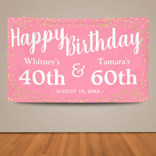 Girly Pink Gold Glitter Joint Adult Birthday Banner