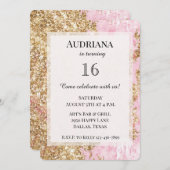 Girly Pink Gold Glitzer Geburtstag Einladung (Vorne/Hinten)