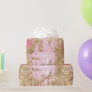 Girly Pink Gold Glitzer Geburtstag Geschenkpapier