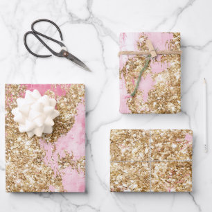 Girly Pink Gold Glitzer Geburtstag Geschenkpapier Set