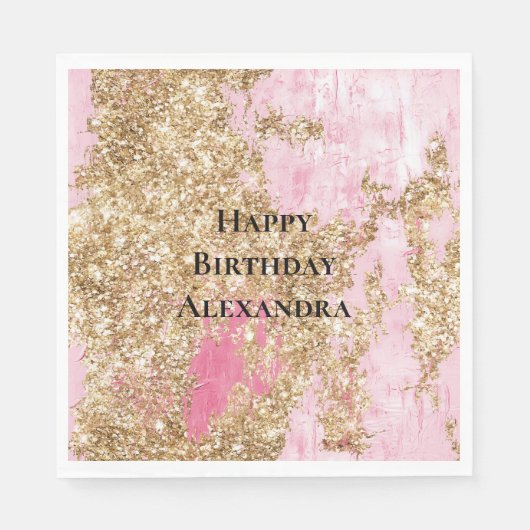 Girly Pink Gold Glitzer Geburtstag Serviette (Vorderseite)