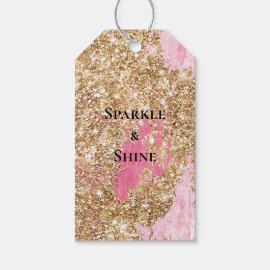 Girly Pink Gold Glitzer Geschenkanhänger (Vorderseite)