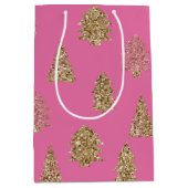 Girly Pink Gold Glitzer Glam Weihnachtsbaumen Mittlere Geschenktüte (Vorderseite)