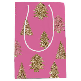 Girly Pink Gold Glitzer Glam Weihnachtsbaumen Mittlere Geschenktüte