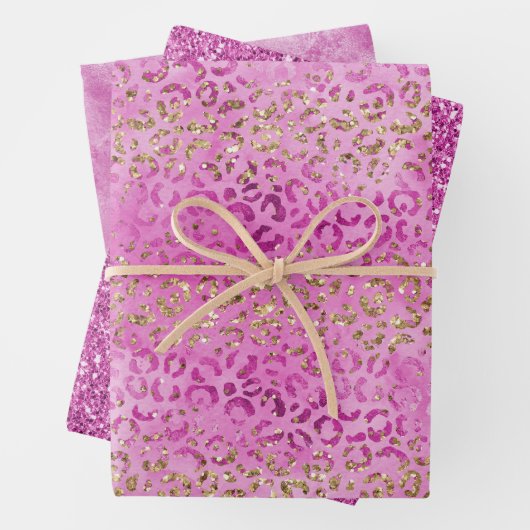 Girly Pink Gold Glitzer Leopard Print Glitz Geschenkpapier Set (Beispiel)