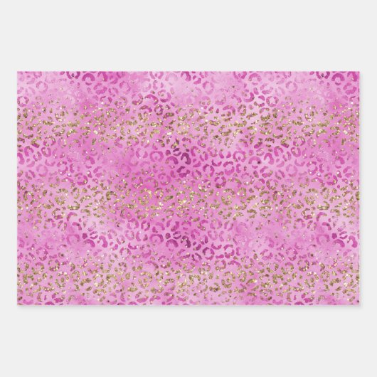 Girly Pink Gold Glitzer Leopard Print Glitz Geschenkpapier Set (Vorderseite)