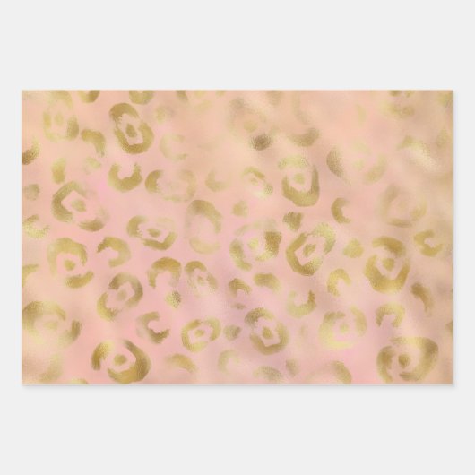 Girly Pink Gold Glitzer Leopard Prints Geschenkpapier Set (Vorderseite 2)