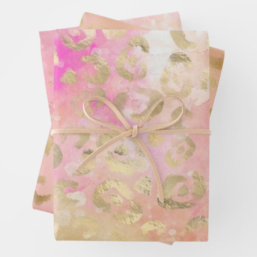 Girly Pink Gold Glitzer Leopard Prints Geschenkpapier Set (Beispiel)