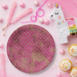 Girly Pink Gold Glitzer Mermaid Glitz Pappteller