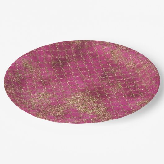 Girly Pink Gold Glitzer Mermaid Glitz Pappteller (Schrägansicht)