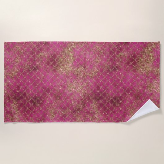 Girly Pink Gold Glitzer Mermaid Glitz Strandtuch (Vorderseite)