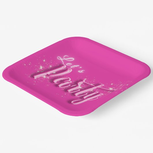 Girly Pink Gold Glitzer Modern Let's Party Pappteller (Gewinkelt)