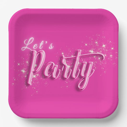 Girly Pink Gold Glitzer Modern Let's Party Pappteller (Vorderseite)