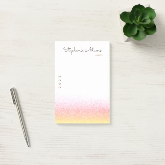 Girly Pink Gold Glitzer Signature Monogram Post-it Klebezettel (Büro)