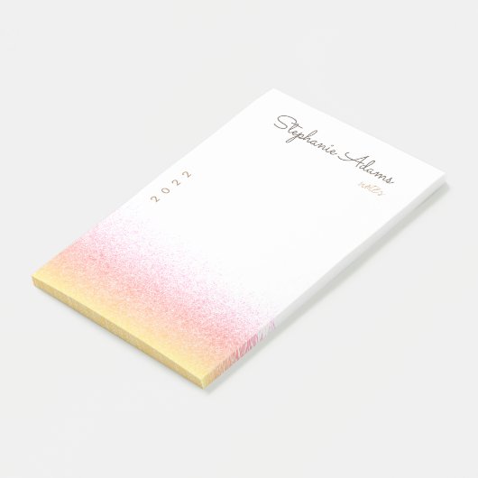 Girly Pink Gold Glitzer Signature Monogram Post-it Klebezettel (angewinkelt)