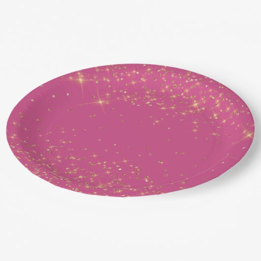 Girly Pink Gold Glitzern Confetti Glitzer Pappteller (Schrägansicht)