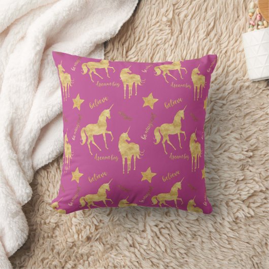 Girly Pink Gold Magical Unicorn Kissen (Decke)
