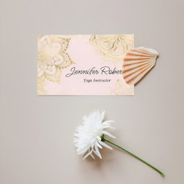 Girly Pink Gold Mandala Yoga Instructor Floral Visitenkarte